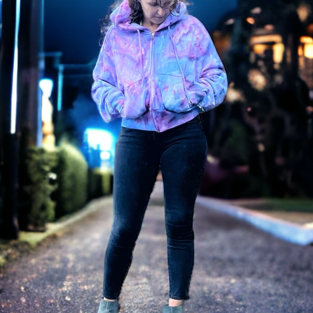 Blue & Lilac Tie-Dye Hoodie | Soft  Cozy Women's Sweatshirt | Handmade Gift For Her | Size M | Women's Clothing |  Night
